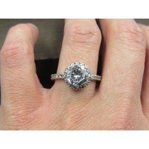 Size 8.25 Sterling Silver Tarnished And Worn Cubic Zirconia Band Ring